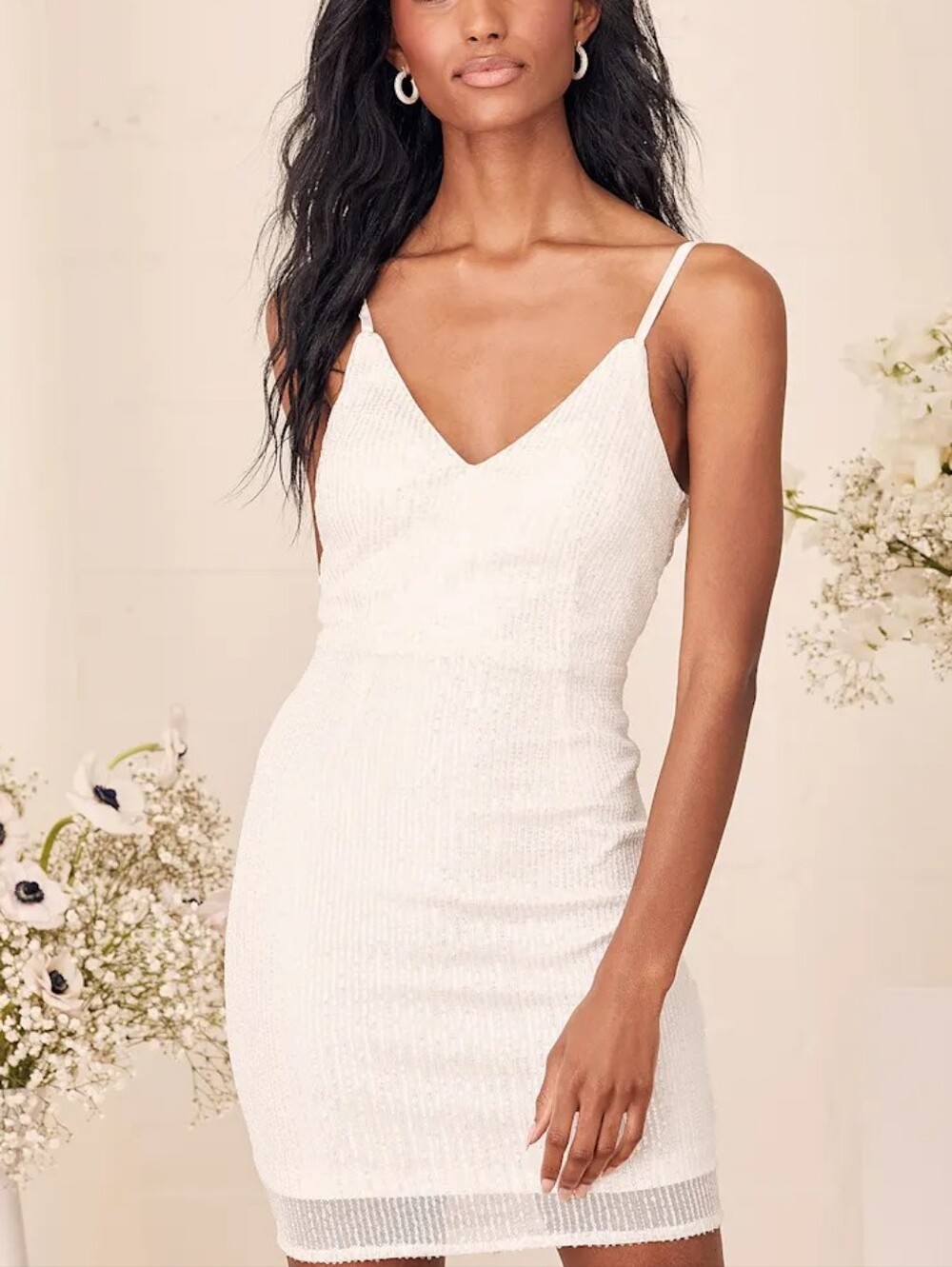 Lulu's Womens White Shine and Sparkle Sequin Sleeveless Mini Dress Size Small - Picture 2 of 15